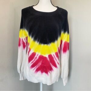 Anthropologie 525 Women’s Alena Black Pink Tie-Dye Pullover Sweater size Medium